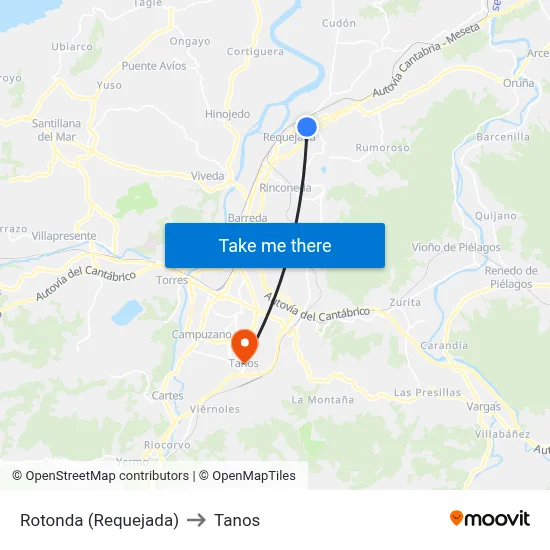 Rotonda (Requejada) to Tanos map
