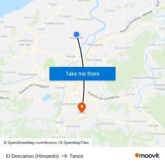 El Descanso (Hinojedo) to Tanos map