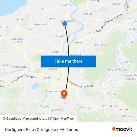 Cortiguera Bajo (Cortiguera) to Tanos map