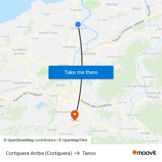 Cortiguera Arriba (Cortiguera) to Tanos map