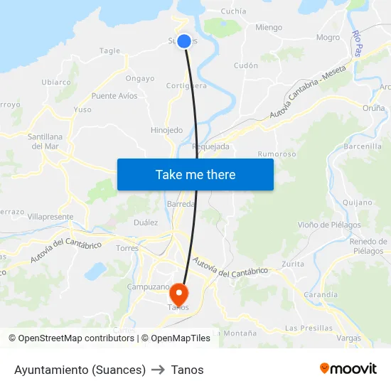 Ayuntamiento (Suances) to Tanos map