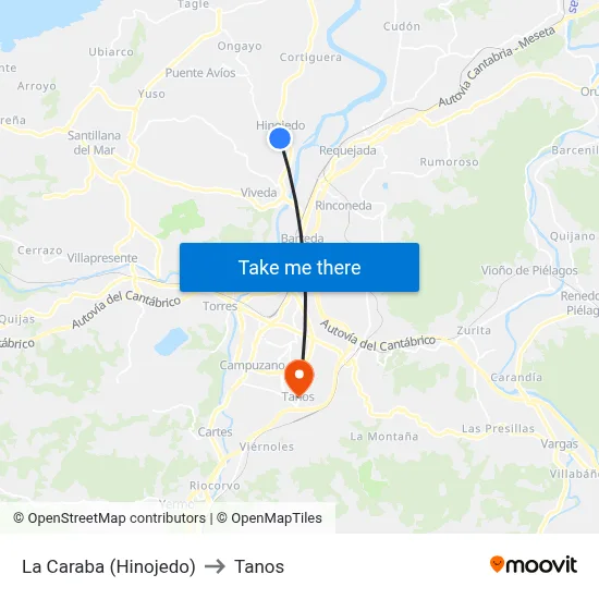La Caraba (Hinojedo) to Tanos map