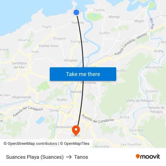 Suances Playa (Suances) to Tanos map