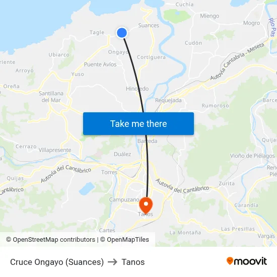 Cruce Ongayo (Suances) to Tanos map