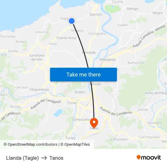 Llanda (Tagle) to Tanos map