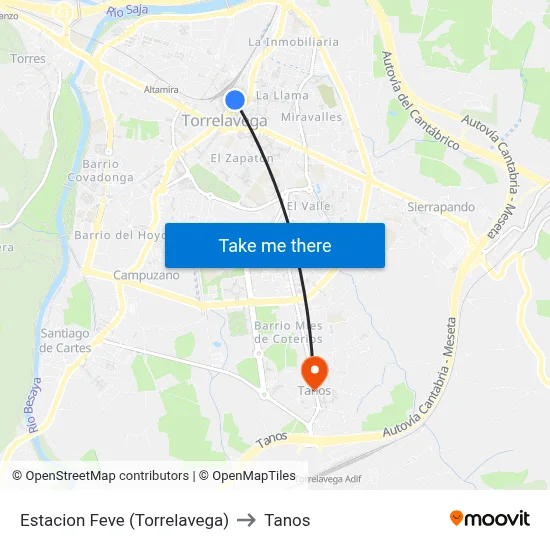 Estacion Feve (Torrelavega) to Tanos map