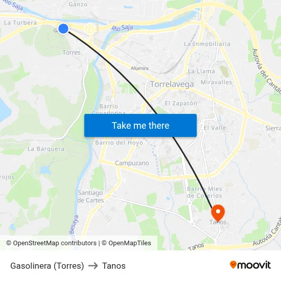 Gasolinera (Torres) to Tanos map
