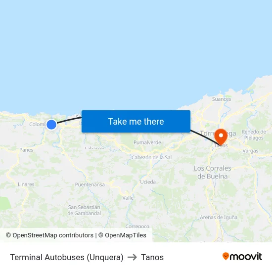 Terminal Autobuses (Unquera) to Tanos map