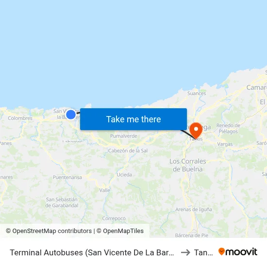 Terminal Autobuses (San Vicente De La Barquera) to Tanos map