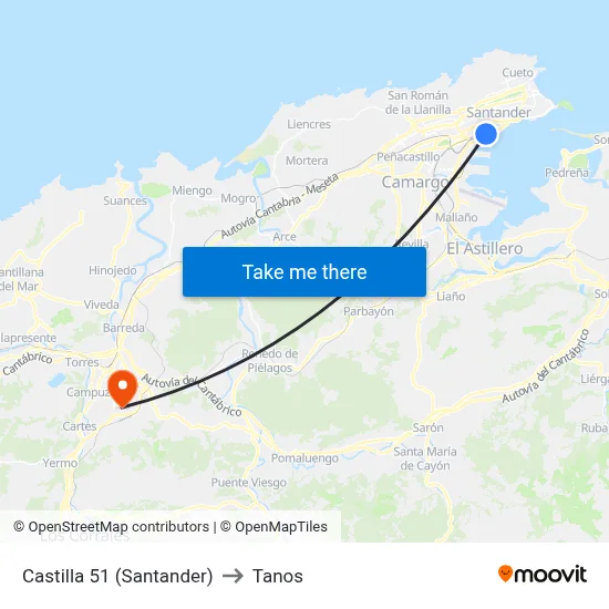 Castilla 51 (Santander) to Tanos map
