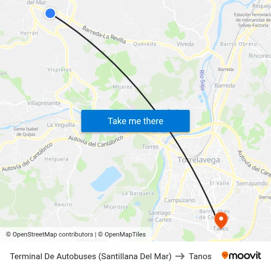 Terminal De Autobuses (Santillana Del Mar) to Tanos map