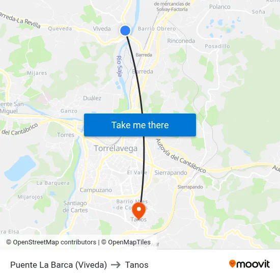 Puente La Barca (Viveda) to Tanos map