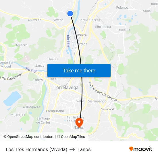 Los Tres Hermanos (Viveda) to Tanos map
