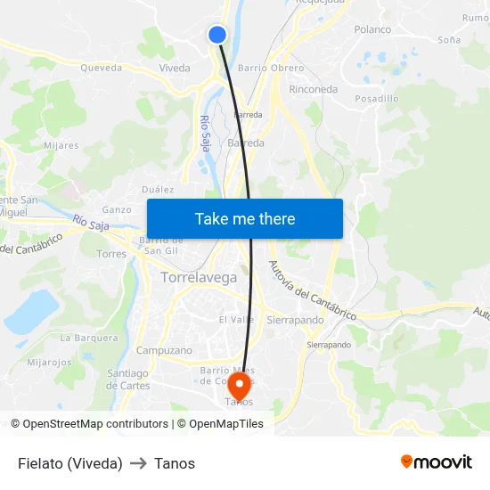 Fielato (Viveda) to Tanos map