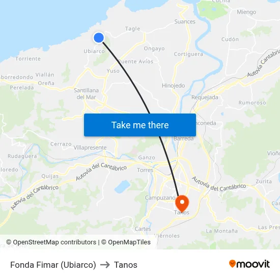 Fonda Fimar (Ubiarco) to Tanos map