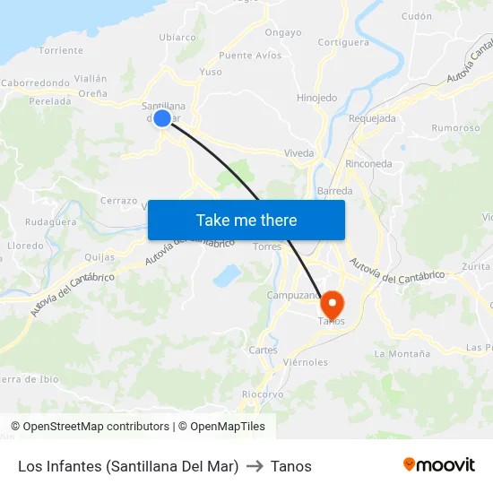 Los Infantes (Santillana Del Mar) to Tanos map