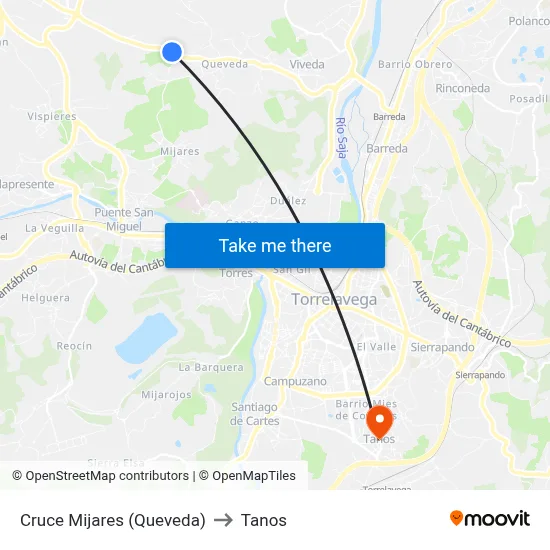 Cruce Mijares (Queveda) to Tanos map