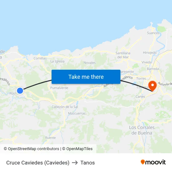 Cruce Caviedes (Caviedes) to Tanos map