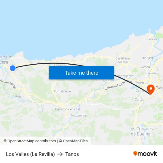 Los Valles (La Revilla) to Tanos map