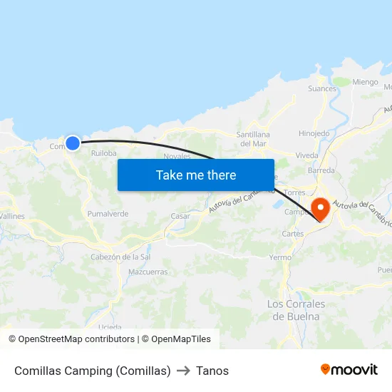 Comillas Camping (Comillas) to Tanos map