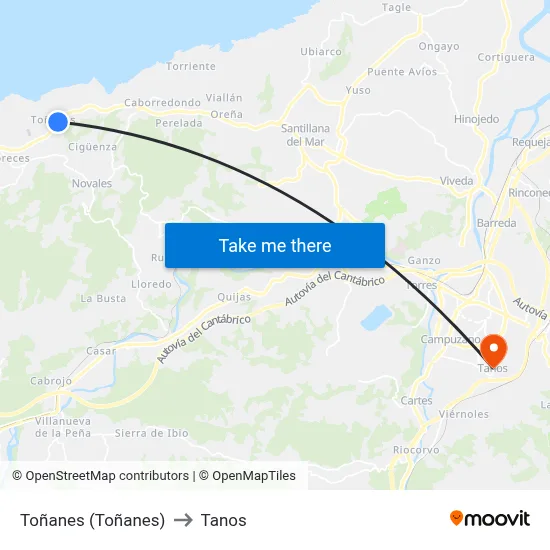 Toñanes (Toñanes) to Tanos map
