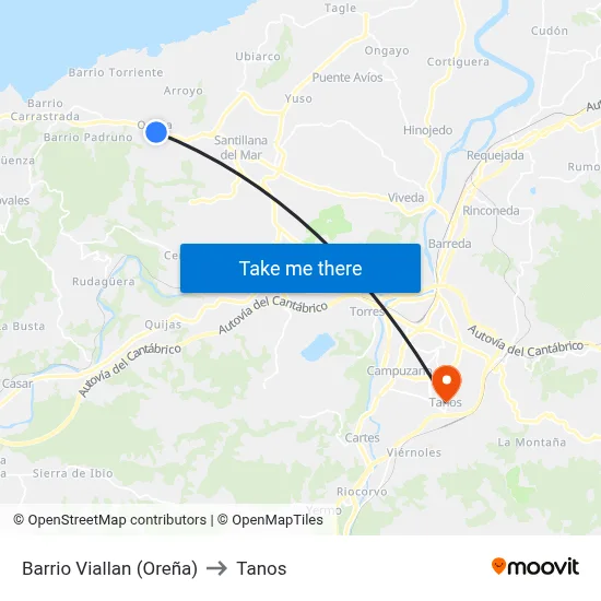 Barrio Viallan (Oreña) to Tanos map