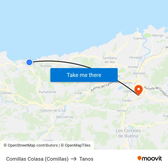 Comillas Colasa (Comillas) to Tanos map