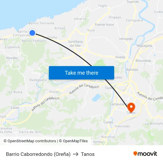Barrio Caborredondo (Oreña) to Tanos map