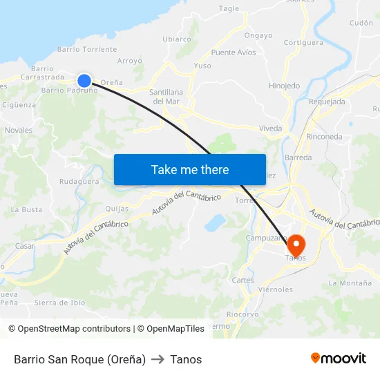 Barrio San Roque (Oreña) to Tanos map