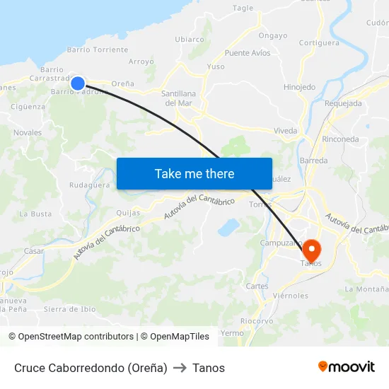 Cruce Caborredondo (Oreña) to Tanos map