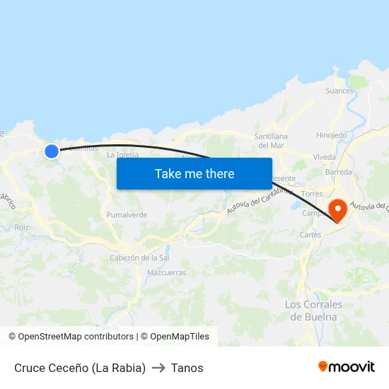 Cruce Ceceño (La Rabia) to Tanos map