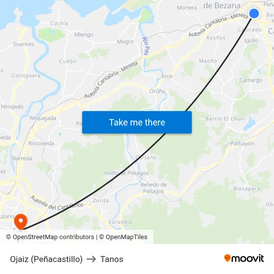 Ojaiz (Peñacastillo) to Tanos map