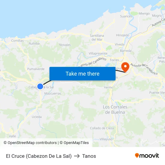 El Cruce (Cabezon De La Sal) to Tanos map
