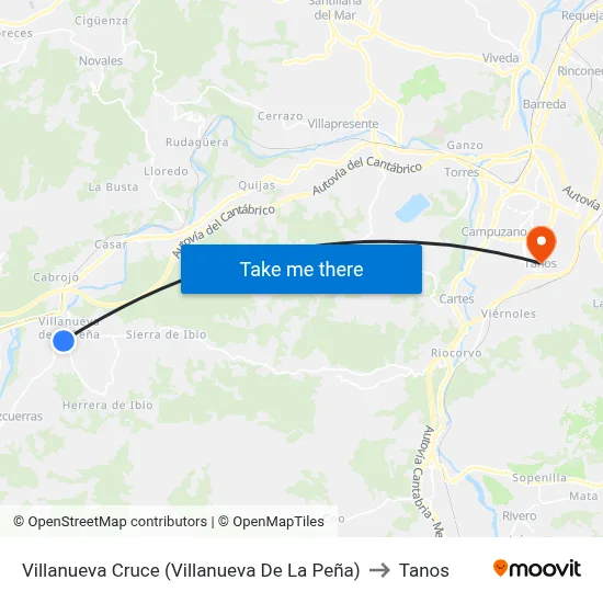 Villanueva Cruce (Villanueva De La Peña) to Tanos map