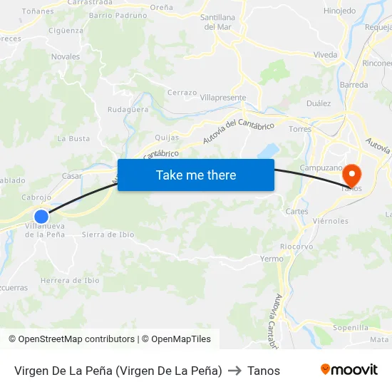 Virgen De La Peña (Virgen De  La Peña) to Tanos map