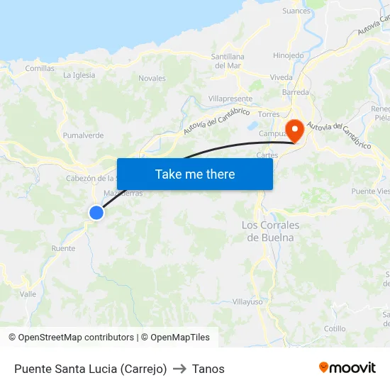 Puente Santa Lucia (Carrejo) to Tanos map