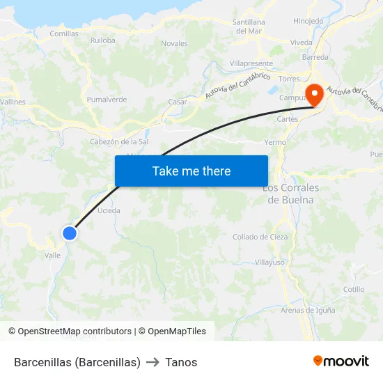 Barcenillas (Barcenillas) to Tanos map