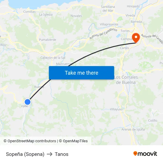Sopeña (Sopena) to Tanos map
