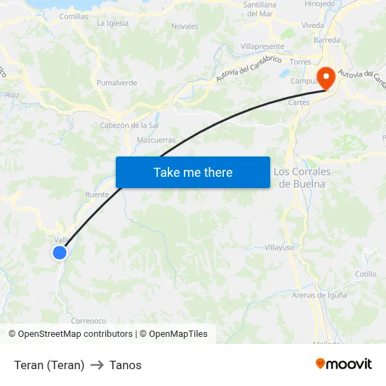 Teran (Teran) to Tanos map