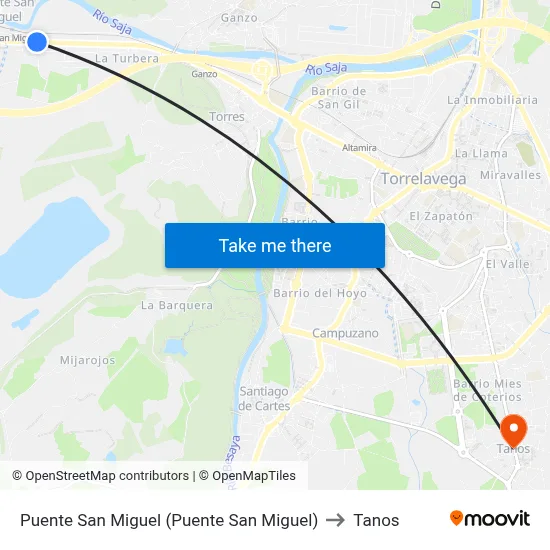Puente San Miguel (Puente San Miguel) to Tanos map