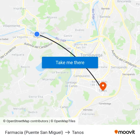 Farmacia (Puente San Miguel) to Tanos map