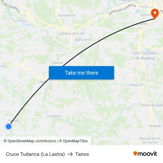 Cruce Tudanca (La Lastra) to Tanos map
