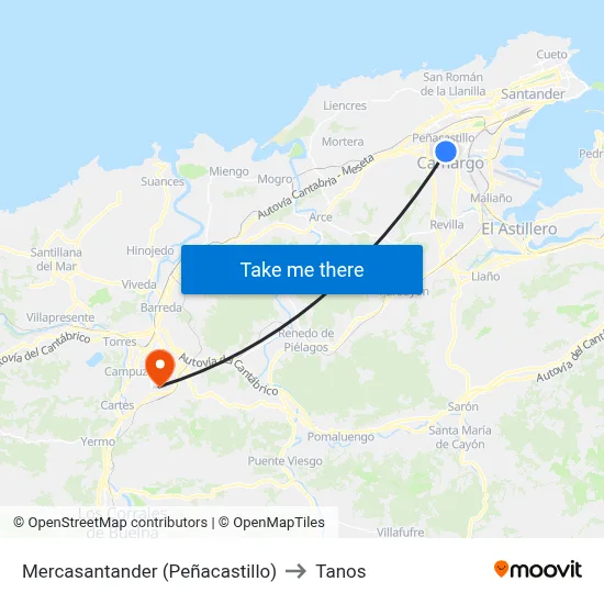 Mercasantander (Peñacastillo) to Tanos map