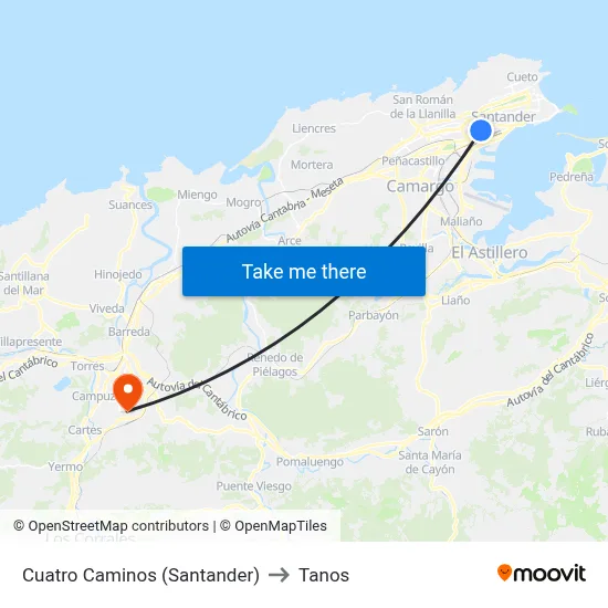 Cuatro Caminos (Santander) to Tanos map