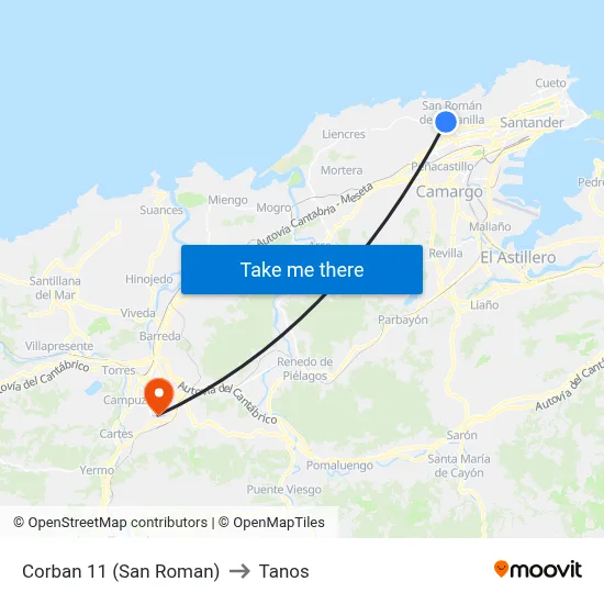 Corban 11 (San Roman) to Tanos map