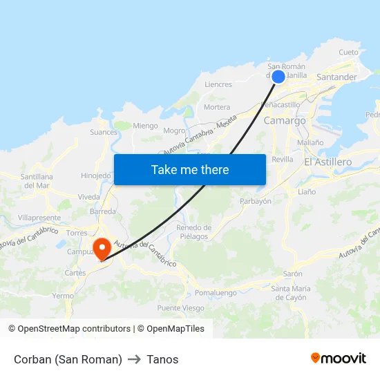 Corban (San Roman) to Tanos map
