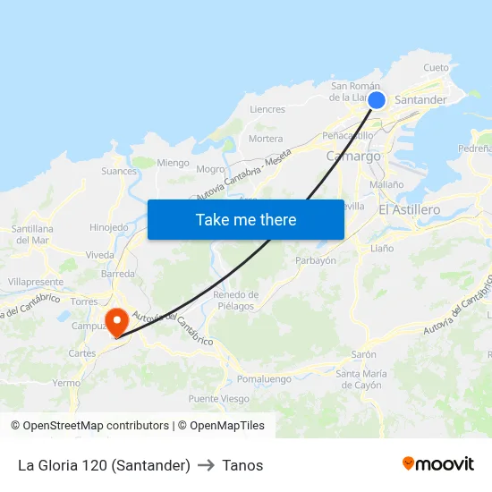 La Gloria 120 (Santander) to Tanos map
