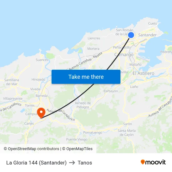 La Gloria 144 (Santander) to Tanos map