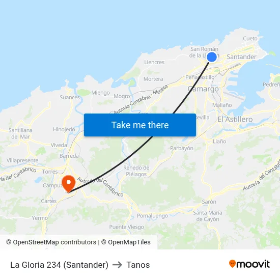 La Gloria 234 (Santander) to Tanos map