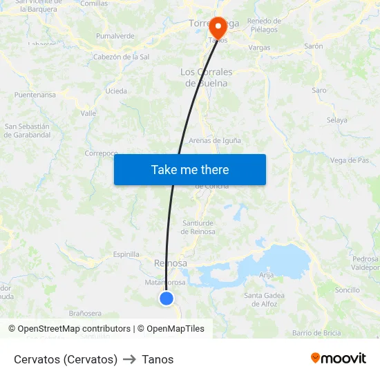 Cervatos (Cervatos) to Tanos map